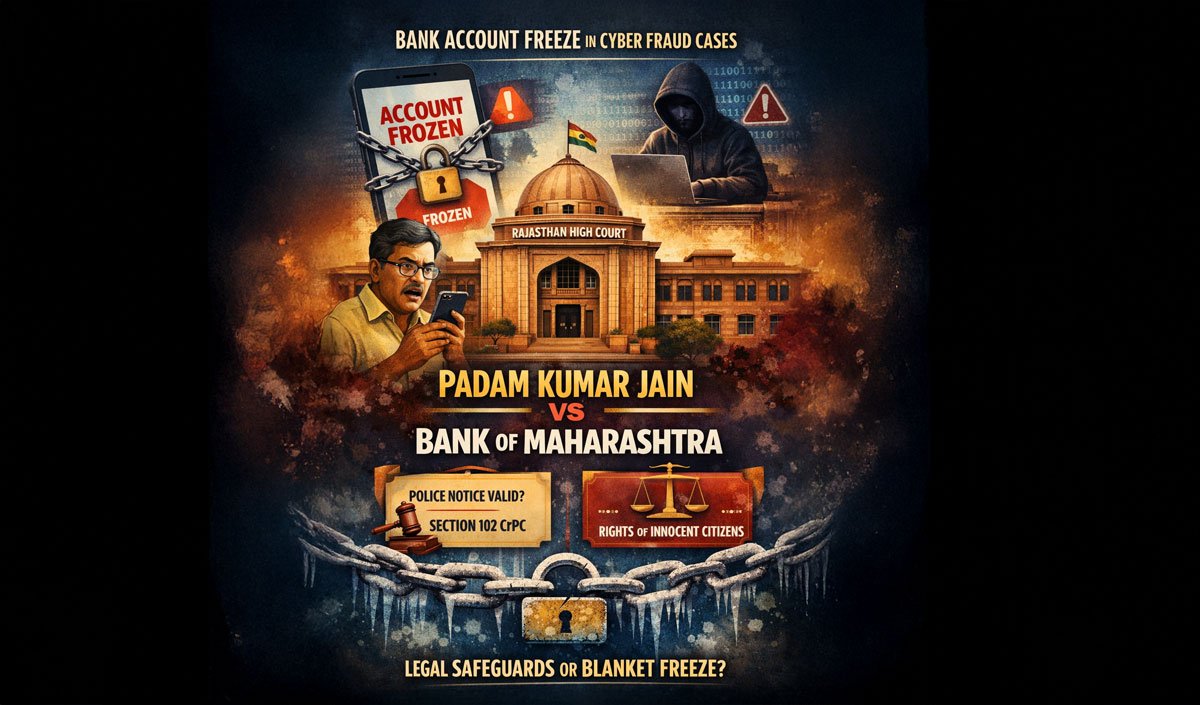 Bank Account Freeze in Cyber Fraud Cases: What the Rajasthan High Court Said in Padam Kumar Jain vs Bank of Maharashtra